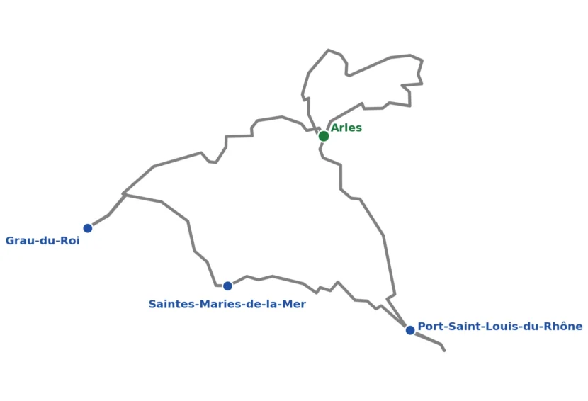 Carte de la Camargue à vélo